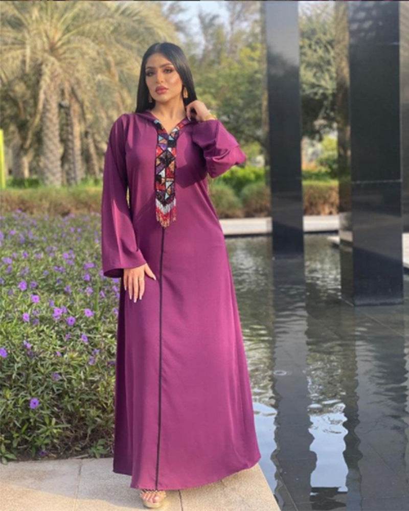 Hooded Robe Purple Dress With Diamond Tassels Women - Mubimart