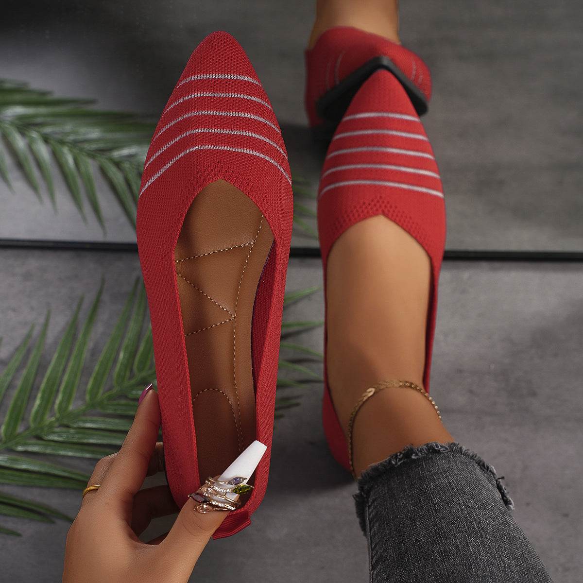 Flyknit Shoes Plus Size Women's Flat Pointed Toe - Mubimart