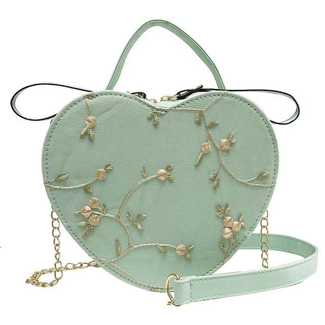Lace peach heart lock women bag shoulder bag - Mubimart
