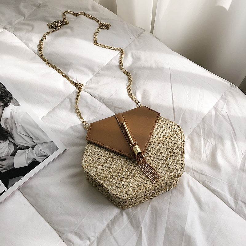 Straw bag shoulder messenger bag beach bag - Mubimart
