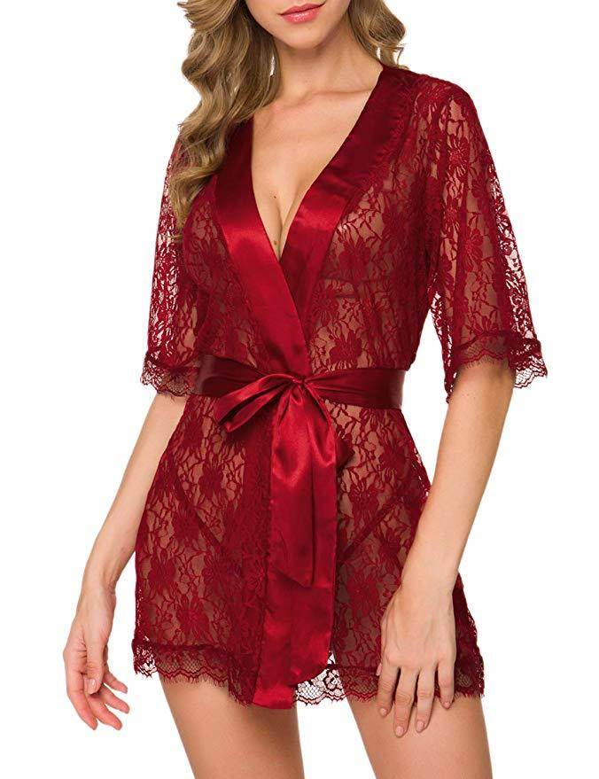 Lingerie Women Lace Hollow-out Robe Suits Pajamas - Mubimart