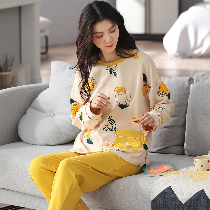 Loose Print Pajamas Women Autumn Winter Pyjama Set Long Sleeves And Trousers Elegant Sleepwear Girl Loungewear Home Clothes - Mubimart -  