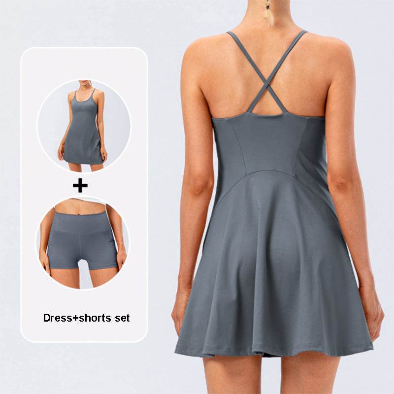 Women Tennis Yoga Skirt High Stretch Soft Nylon Sports Badminton Golf Dress And Fitness Shorts 2 Pcs Set Workout Casual Clothing - Mubimart