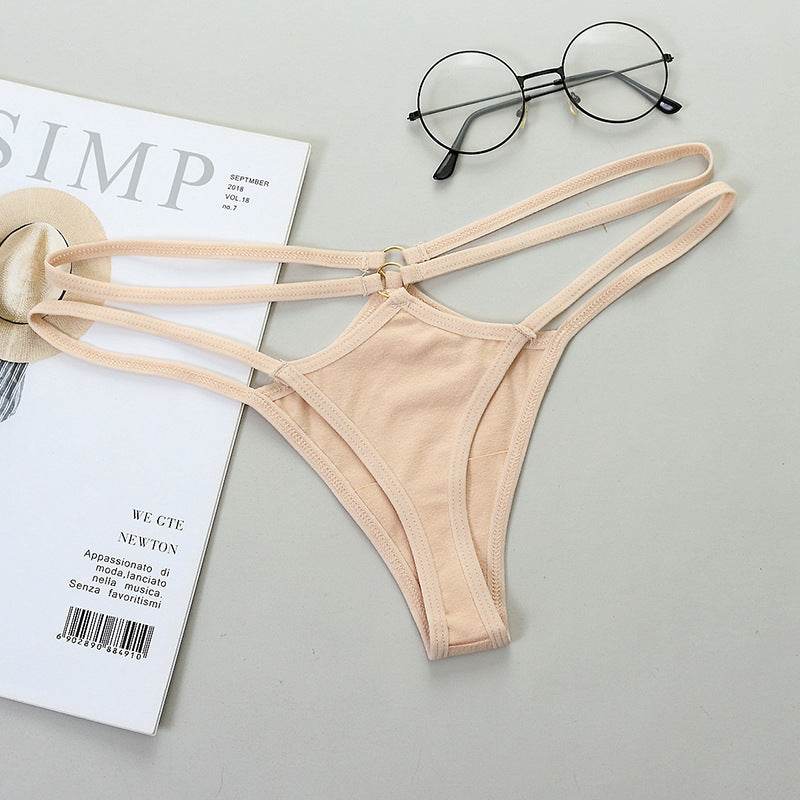 Sheer Bikini Strap Cutout Triangle Low Waist Women's Panties - Mubimart