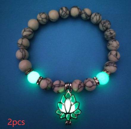 Energy Luminous Lotus Natural Stone Bracelet Yoga Healing Luminous Glow In The Dark Charm Beads Bracelet For Men Women Prayer Buddhism - Mubimart