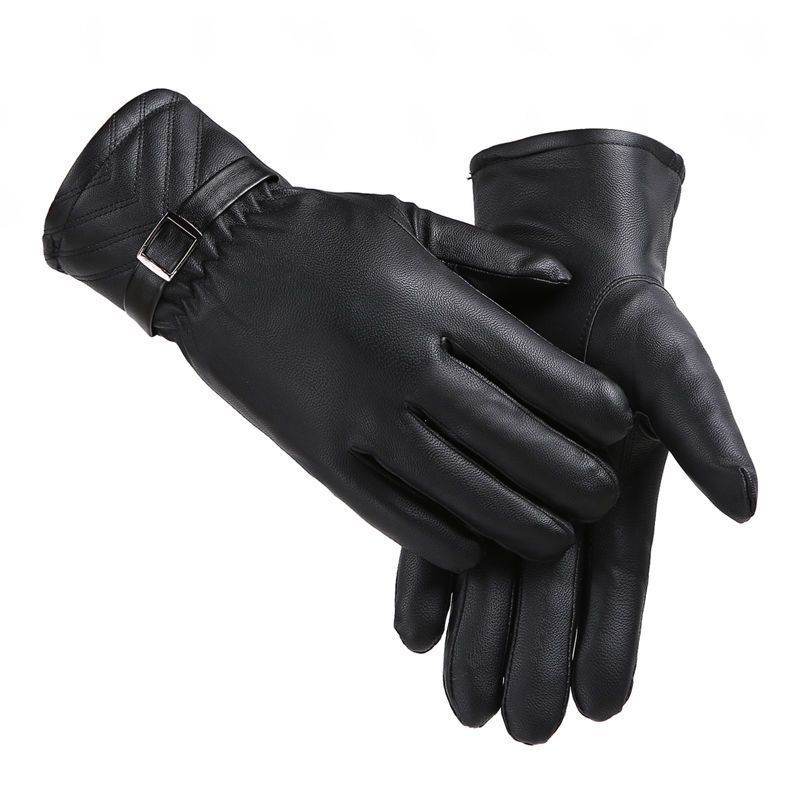 Winter Leather Gloves For Men And Women Velvet Thickened Cold-proof Warm Cycling Anti-slip Touch-screen Large Fleece Gloves - Mubimart