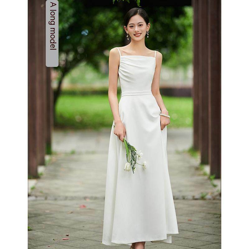 White Bridesmaid Dress Senior Dress Daily Style Formal Dress - Mubimart