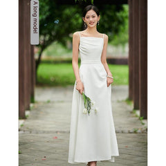 White Bridesmaid Dress Senior Dress Daily Style Formal Dress - Mubimart -  