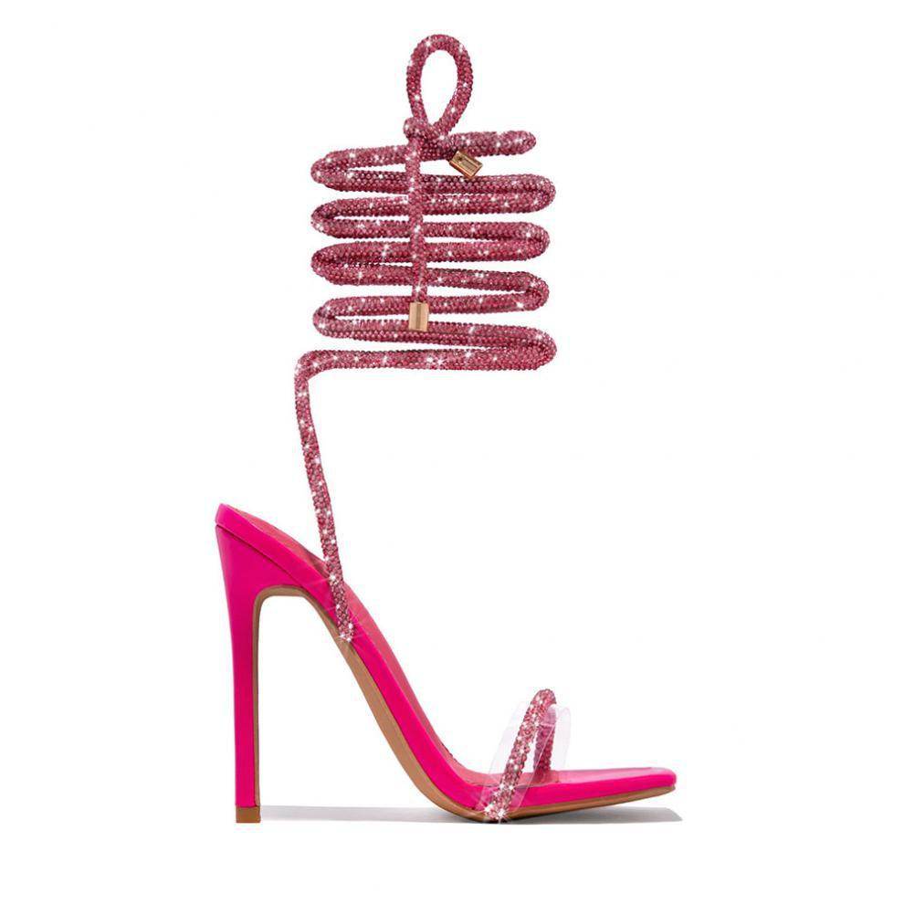 High-heeled Fashion Lace-up Hollowed Out One-line Slim Heels - Mubimart