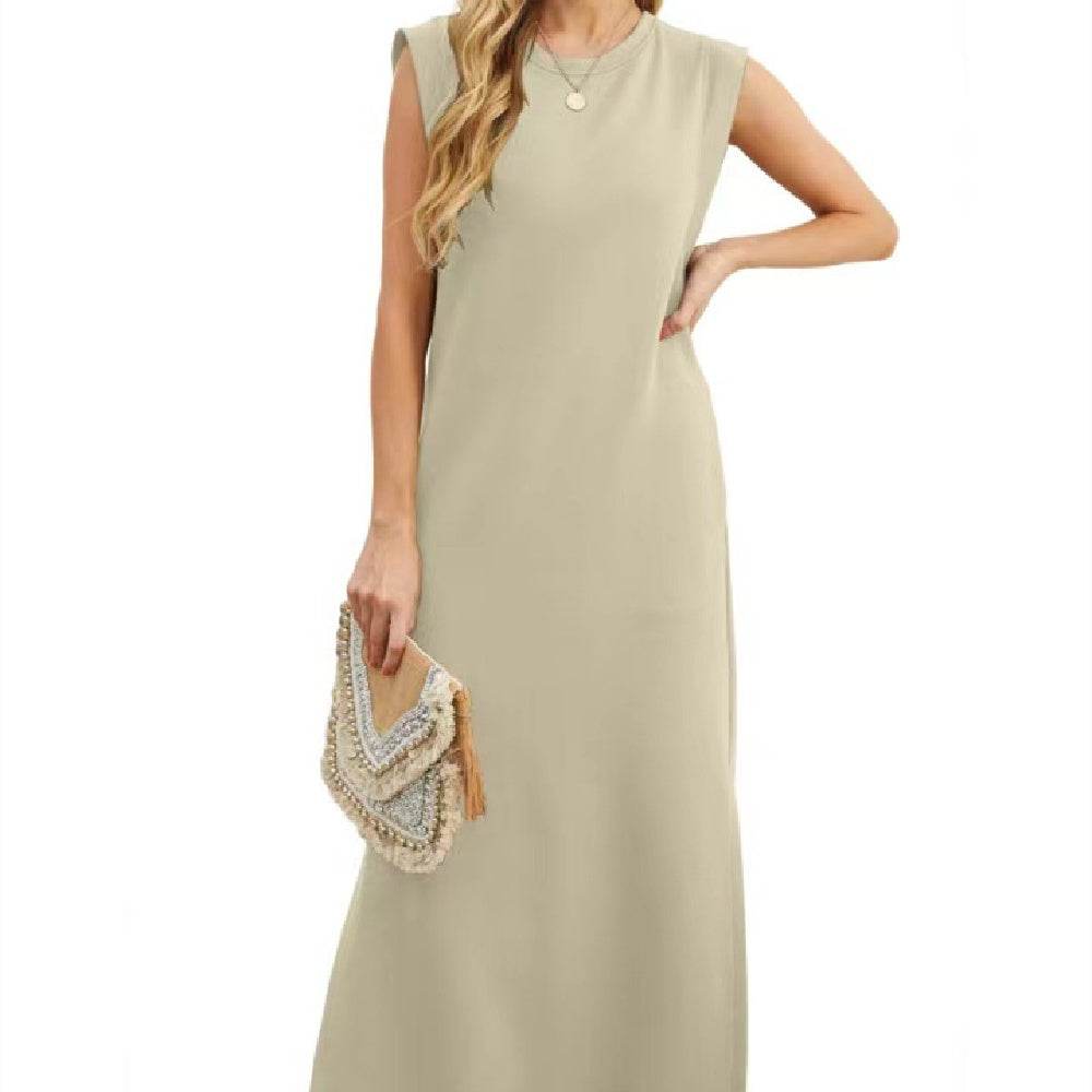 Summer Sleeveless Slit Dress With Pockets Casual Loose Long Dresses For Womens Clothing - Mubimart