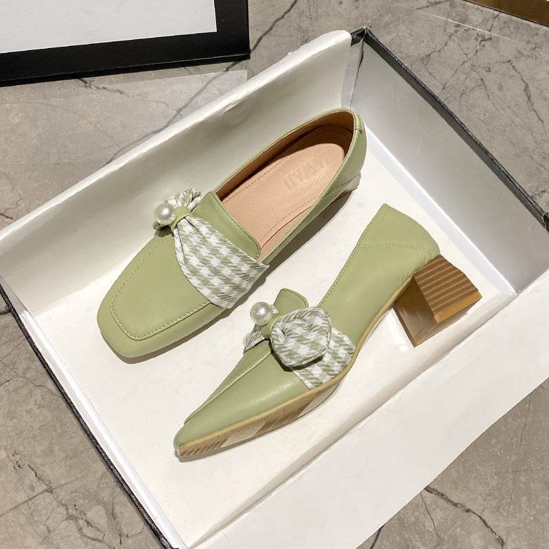 Women's High Heel Leather Shoes British Style Loafers Thick Heel Single Shoes Women - Mubimart