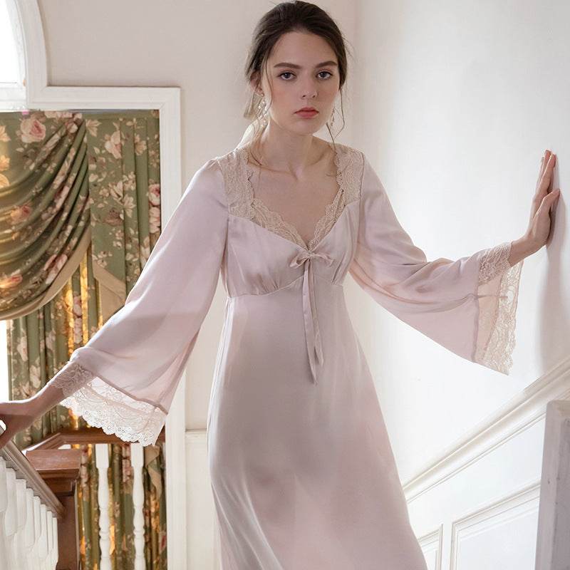 Romantic Nightgown Nightwear Princess Women Vintage Sleepwear Satin - Mubimart