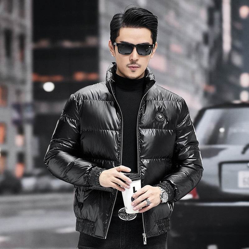 Down Jacket Men's Stand Collar Knitted Sleeve Casual Duck Down Coat - Mubimart