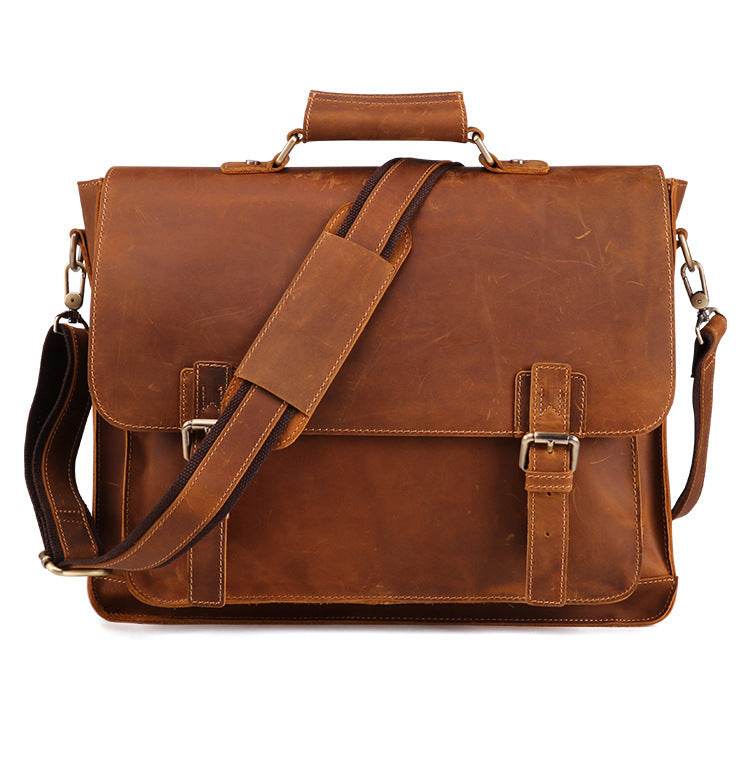 Genuine Leather Men's Business Briefcase - Mubimart