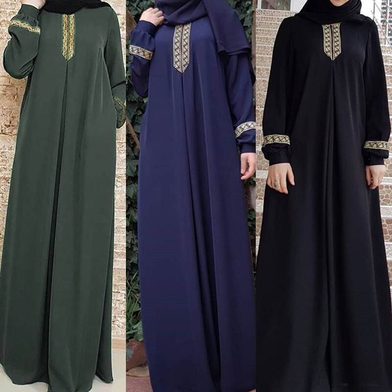 Women Plus Size Print Abaya Jilbab Muslim Maxi Dress - Mubimart