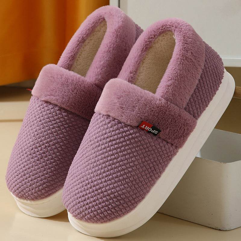 Men's Cotton Shoes With Heel Winter Warm Thick Sole Plush Slippers Women Indoor Garden Outerwear Plus Velvet Slipper For Couple - Mubimart