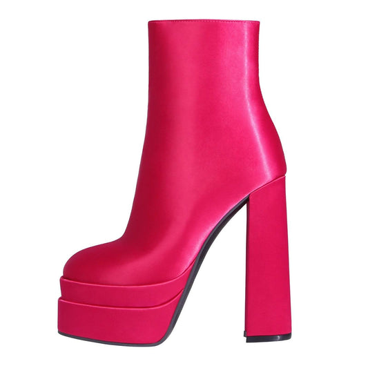 Ladies Ankle Boots Square Toe Double Layer Platform - Mubimart
