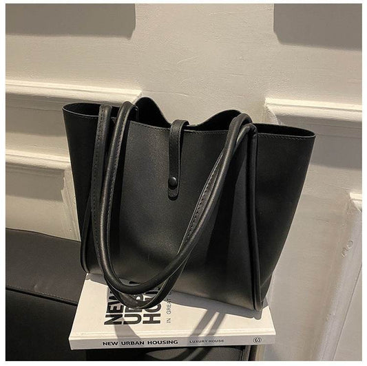 Casual Large Capacity Tote Bags For Women Fashion Solid Color Shopping Shoulder Bag With Wallet Ladies Handbag - Mubimart