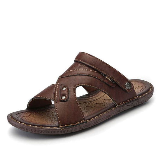 Men's Beach Leather Sandals Half Tow - Mubimart