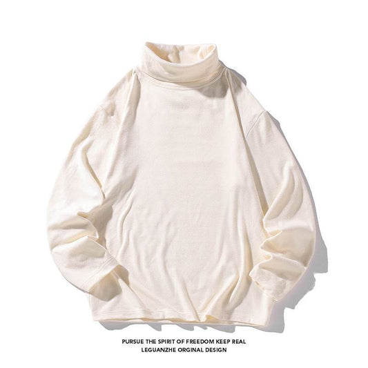 Hong Kong Style White Bottom Plus Size Dralon Turtleneck Bottoming Shirt - Mubimart