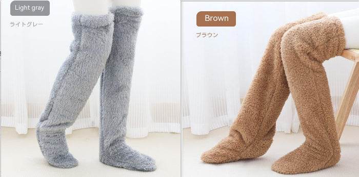 Over Knee High Fuzzy Long Socks Winter Warm Cold Leg Knee Joint Cold-proof Stockings Home Floor Sleeping Socks - Mubimart