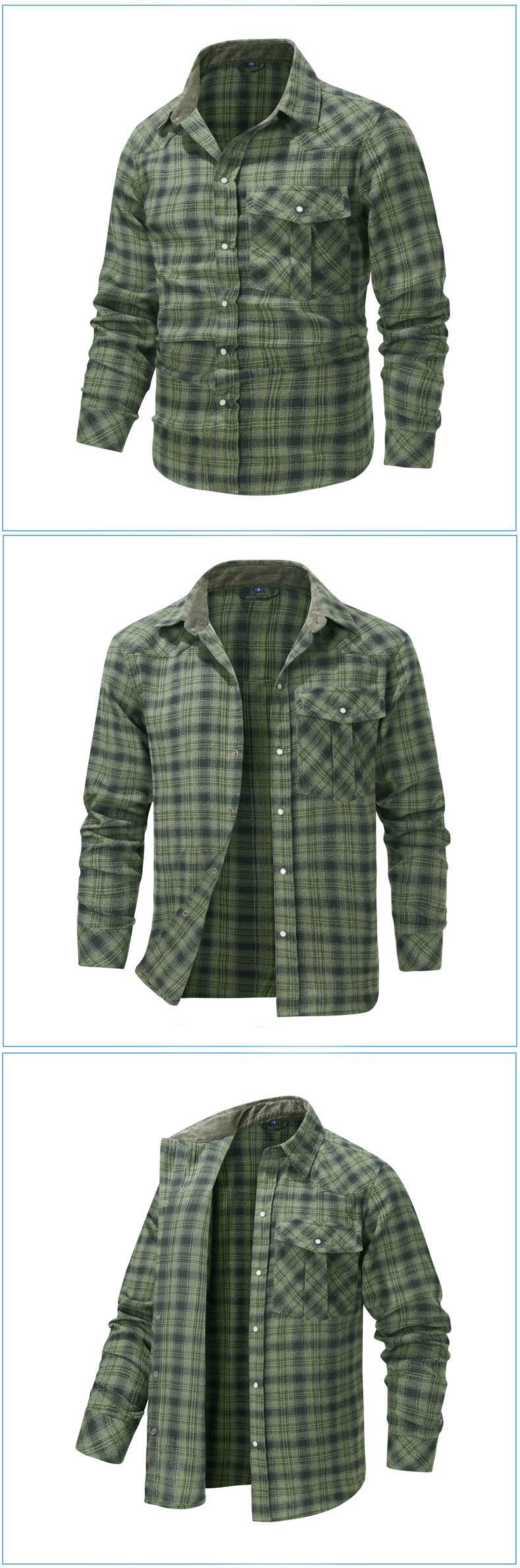 Flannel European And American Retro Pearl Buckle Western Style Long Sleeve Shirt - Mubimart
