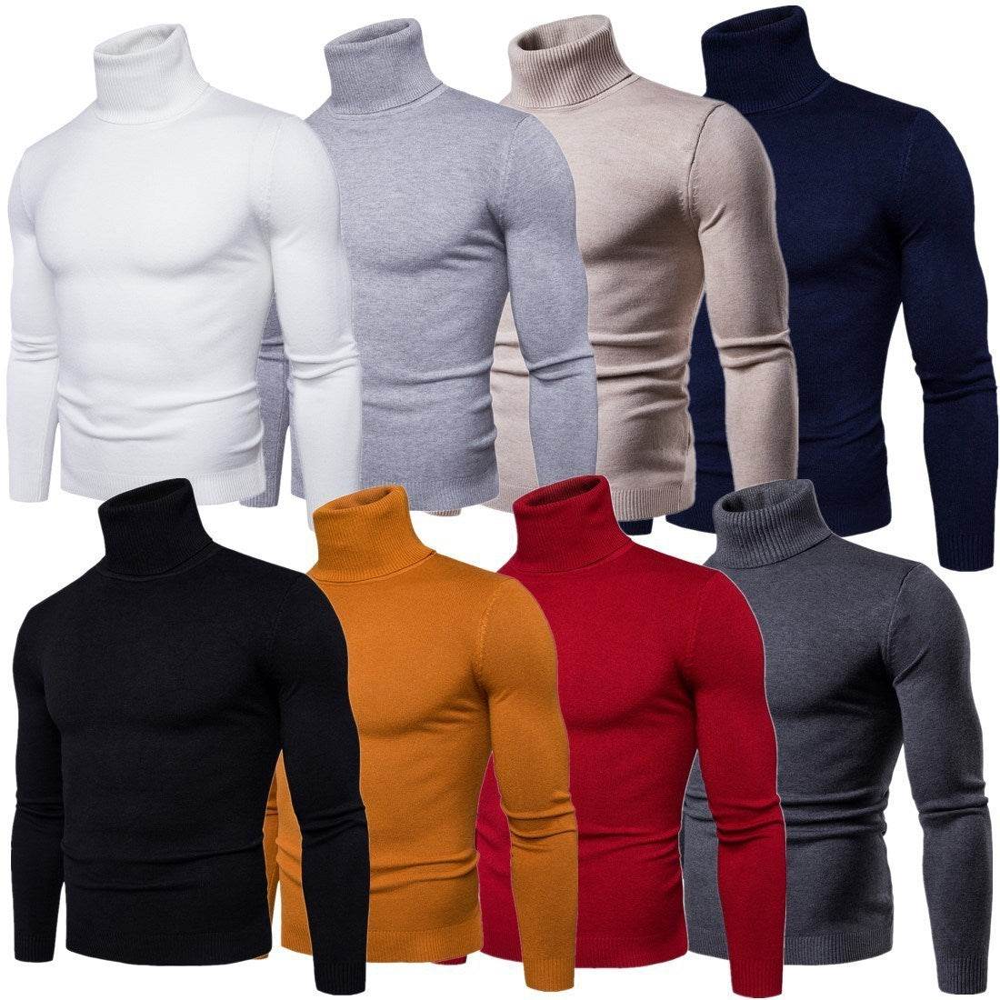 Winter Warm Basic Thermal Turtleneck Sweater Mens Solid Color Slim Fit Clothes Pullover Top - Mubimart