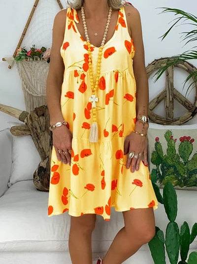 Flower Vest Camisole Dress - Mubimart