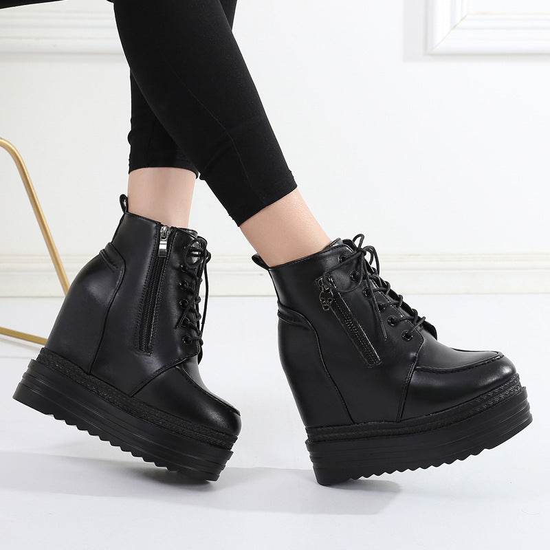 Waffle Platform Wedge Booties - Mubimart