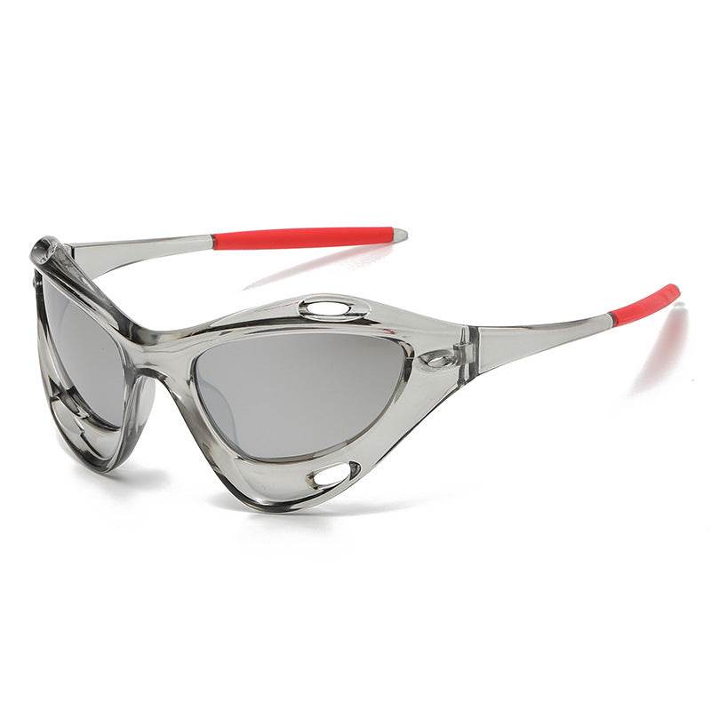 Large Frame Cat Eye Personality Hollow Out Cycling Sunglasses - Mubimart