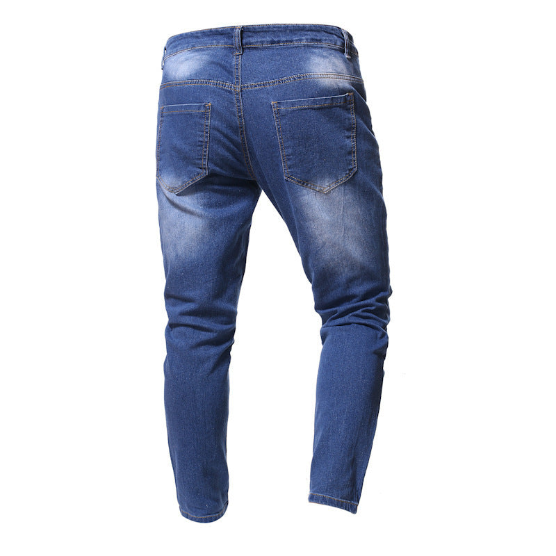 Heren Ripped Slim Fit Patch Jeans Mode