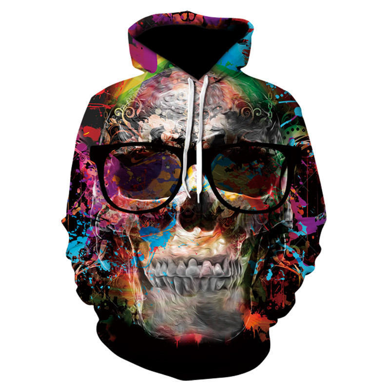 All kinds of fancy scary skull print hoodies