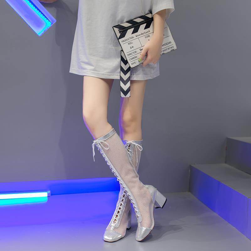 Summer Long Sandal Boots Women's Chunky Heel - Mubimart