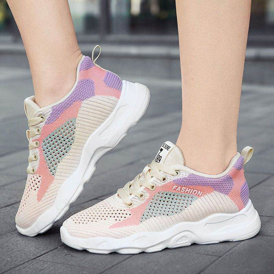 Casual Colorblock Lace-up Sneakers Women Versatile Breathable Lightweight Walking Running Shoes - Mubimart