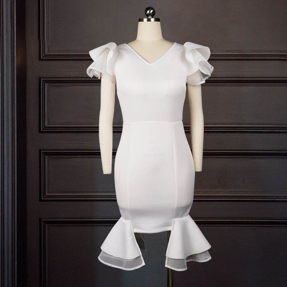 Plus Size Slim White Party Evening Gown - Mubimart