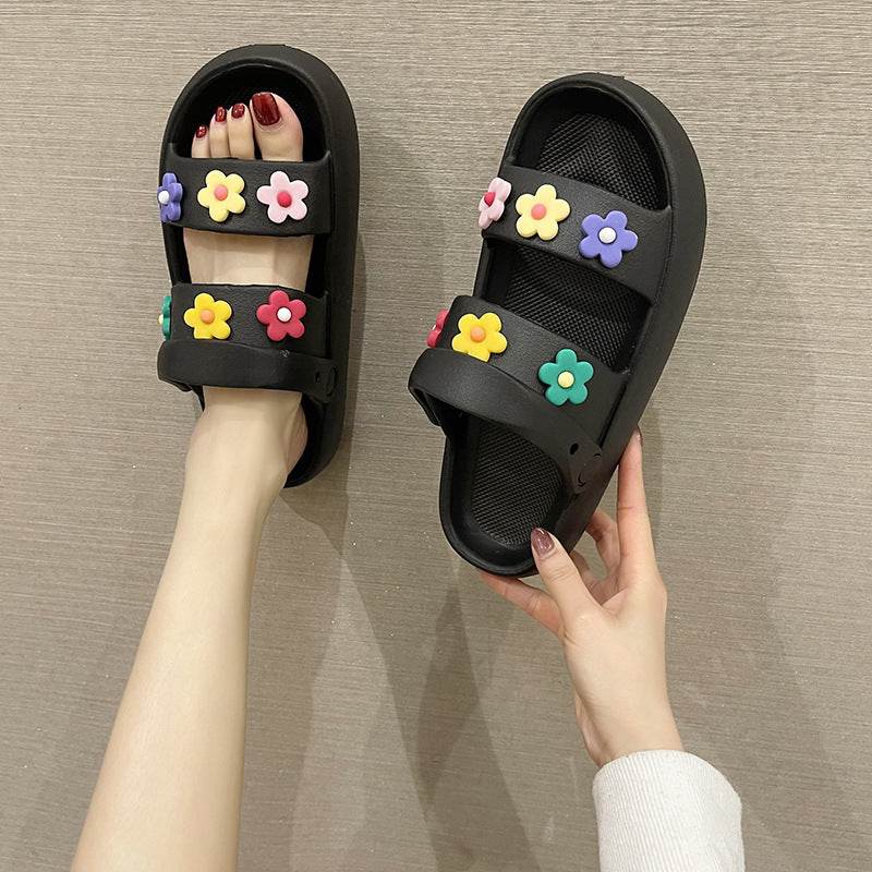 EVA Women Sandals Round Head Flower Comfor Open Toes Platform Designer Slides Fashion Slip - Mubimart
