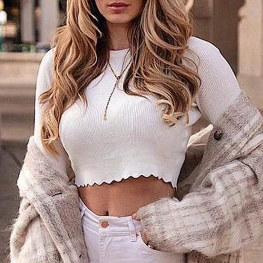 Sexy Women Plain Basic Stretch T- Shirts Crop Top Sweater - Mubimart