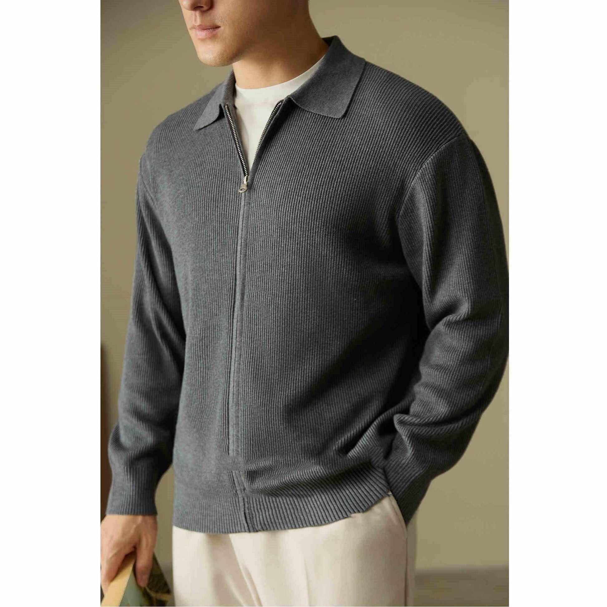 Wool Blended Men's Cardigan Zip Sweater - Mubimart