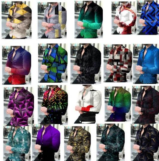 European And American Mens Printed Shirt Cardigan Longsleeved Shirt - Mubimart