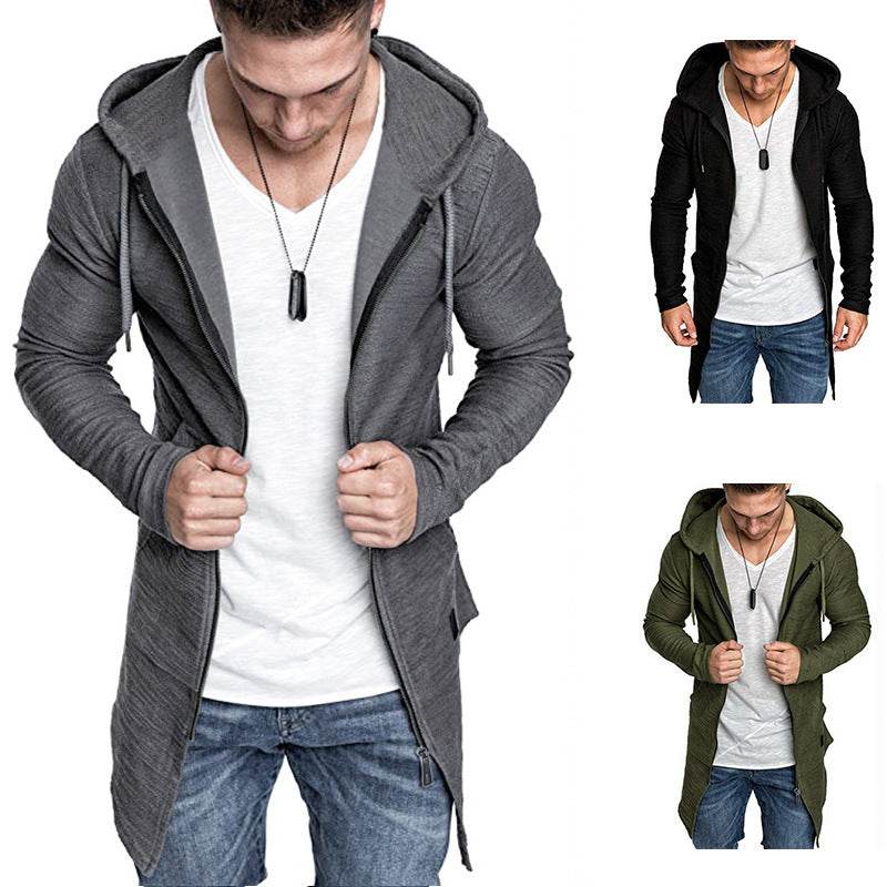 Mid-length men's hoodie with zipper - Mubimart