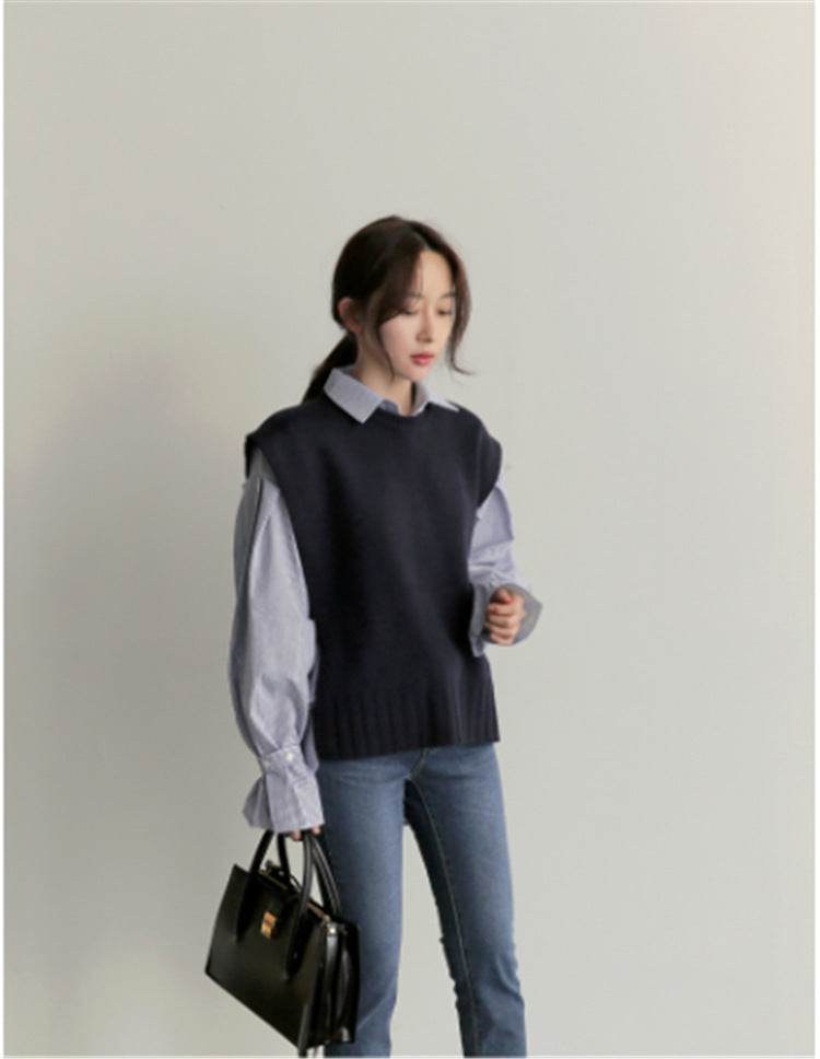 Loose lace sweater vest sweater vest - Mubimart
