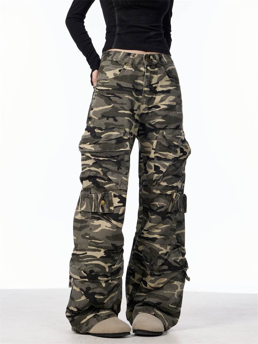 Retro Design Camouflage Cargo Pants Women - Mubimart