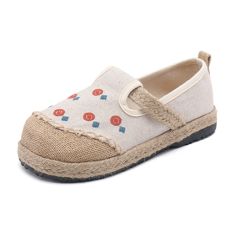 New Comfort Round Head Cotton And Linen Shoes Breathable Embroidered