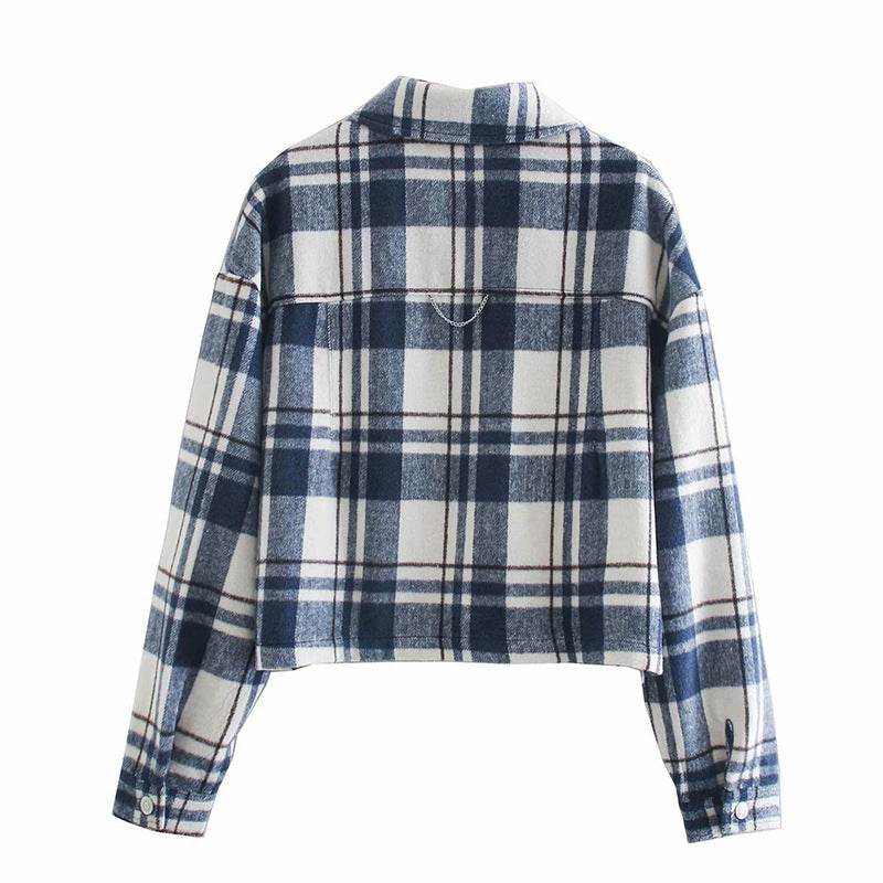 Loose plaid short shirt jacket - Mubimart