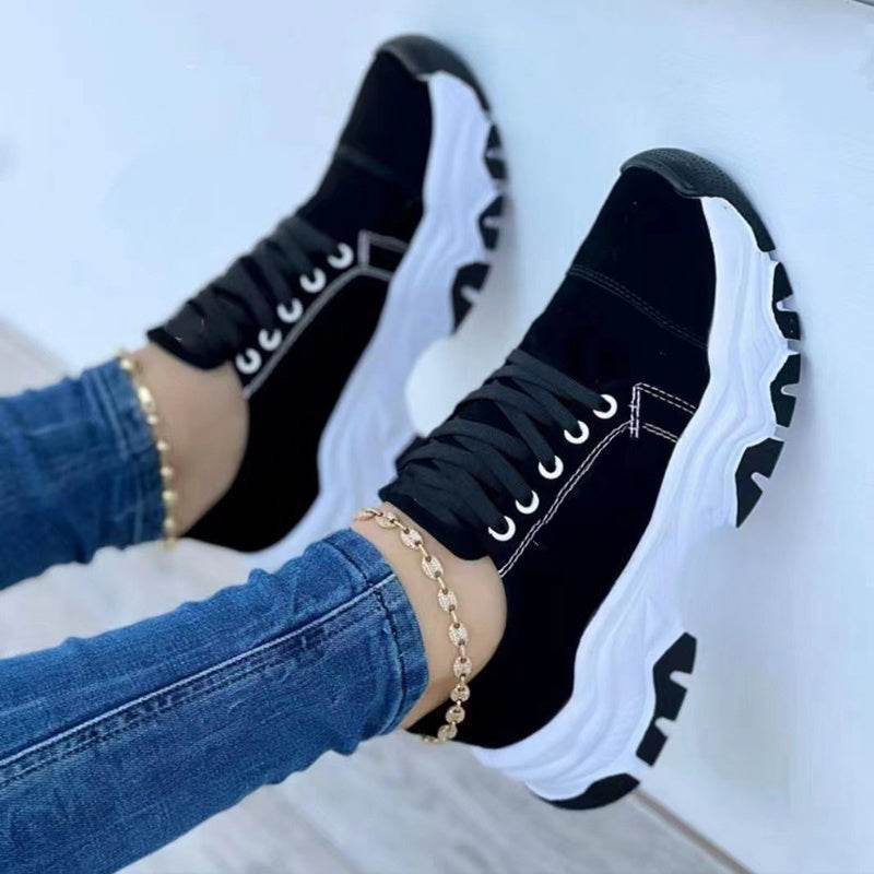 Platform Sport Flats Shoes Lace-up Sneaker Outdoor Walking Casual Shoes Women - Mubimart