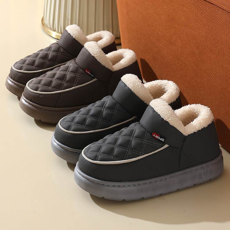 Winter Plush Cotton Shoes Warm Thick-bottom Waterproof Home Slippers All-match Indoor Outdoor Garden Shoes For Women - Mubimart