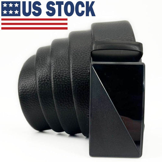 Microfiber PU Leather Ratchet Belt Belts For Men Adjustable Slide Buckle Black - Mubimart