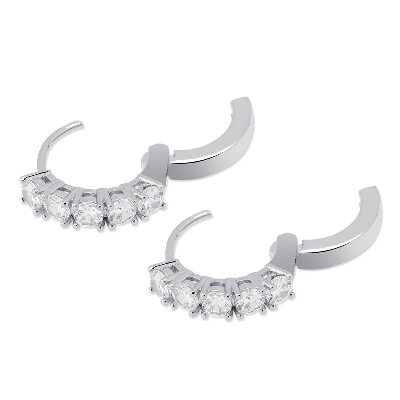 Single Row Zircon Hip Hop Men And Women Couple Hinge Ring Earrings - Mubimart