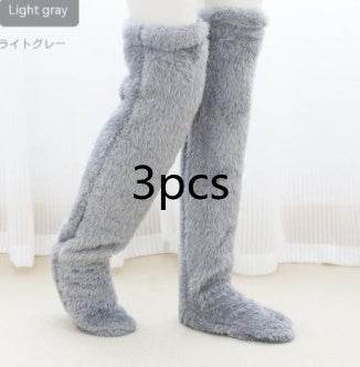 Over Knee High Fuzzy Long Socks Winter Warm Cold Leg Knee Joint Cold-proof Stockings Home Floor Sleeping Socks - Mubimart