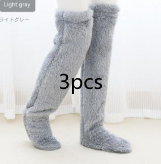 Over Knee High Fuzzy Long Socks Winter Warm Cold Leg Knee Joint Cold-proof Stockings Home Floor Sleeping Socks - Mubimart -  